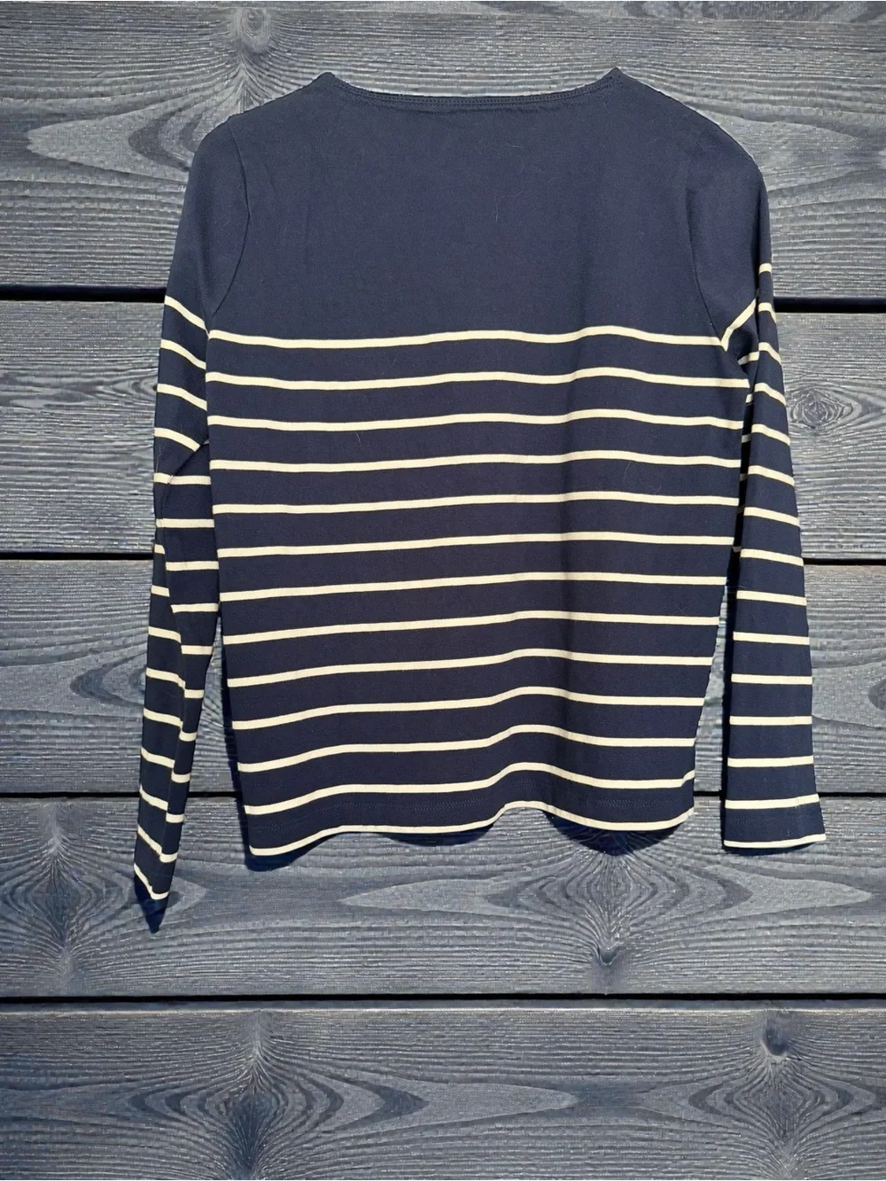 J. Crew Navy and Cream Striped Long Sleeve Top with Gold Buttons